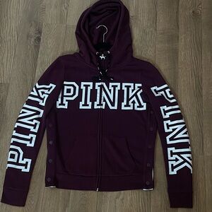 Vintage PINK Victoria’s Secret Maroon Zip-Up Hoodie (XS)
